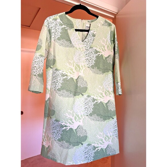 Cintas Four Seasons Resort Hualalai Uniform Muu Muu Dress Sz M Green Coral Print - Picture 1 of 13